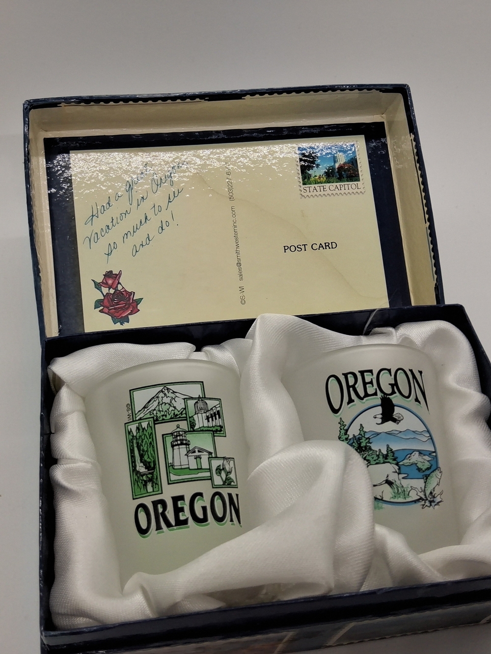 Vintage Set of Two: OREGON ~Crater Lake~ Souvenir Shot Glasses in Postcard Box